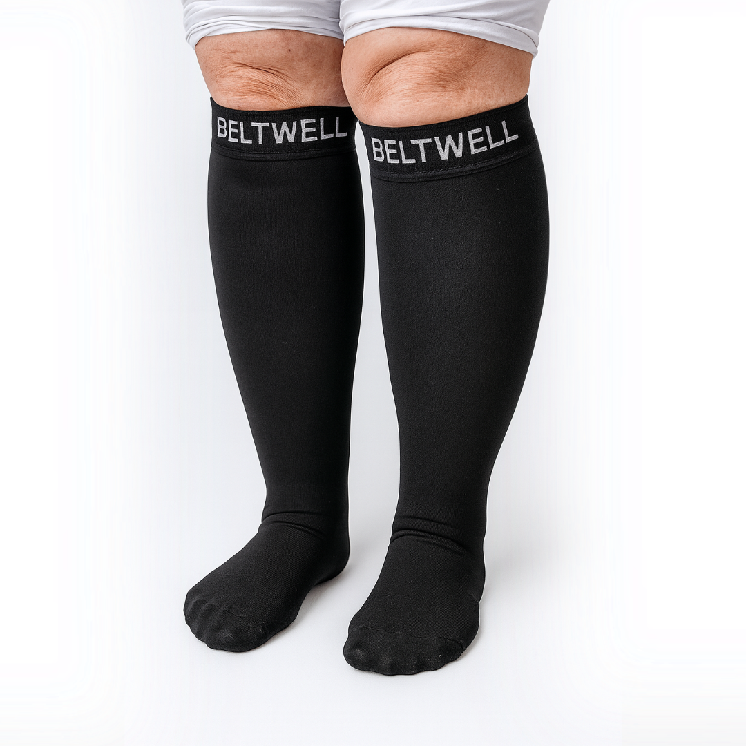 Beltwell® - Wide Calf, Anti-Slip & Anti-Roll Compression Socks - 20-30 mmhg