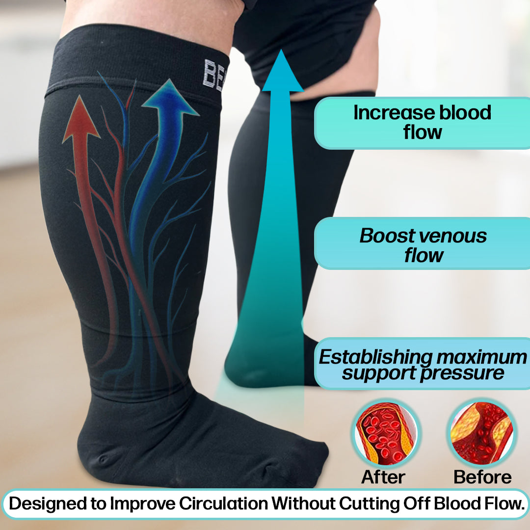 Beltwell® - Wide Calf, Anti-Slip & Anti-Roll Compression Socks - 20-30 mmhg