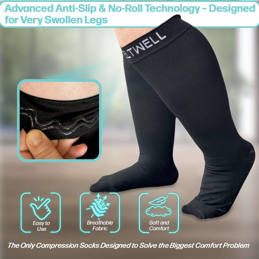 Beltwell® - Wide Calf, Anti-Slip & Anti-Roll Compression Socks - 20-30 mmhg