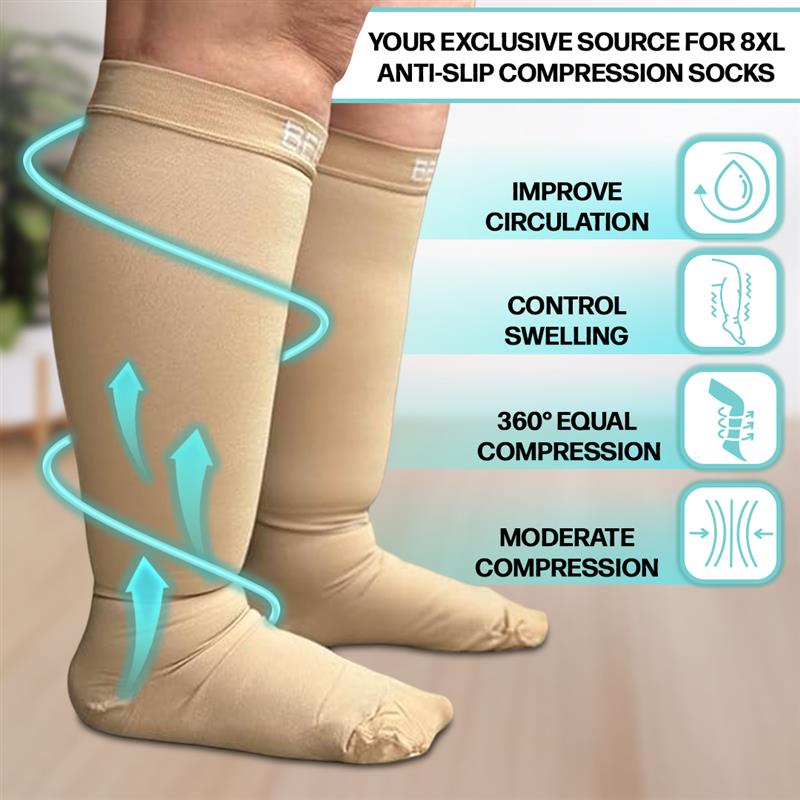 Beltwell® - Wide Calf, Anti-Slip & Anti-Roll Compression Socks - 20-30 mmhg